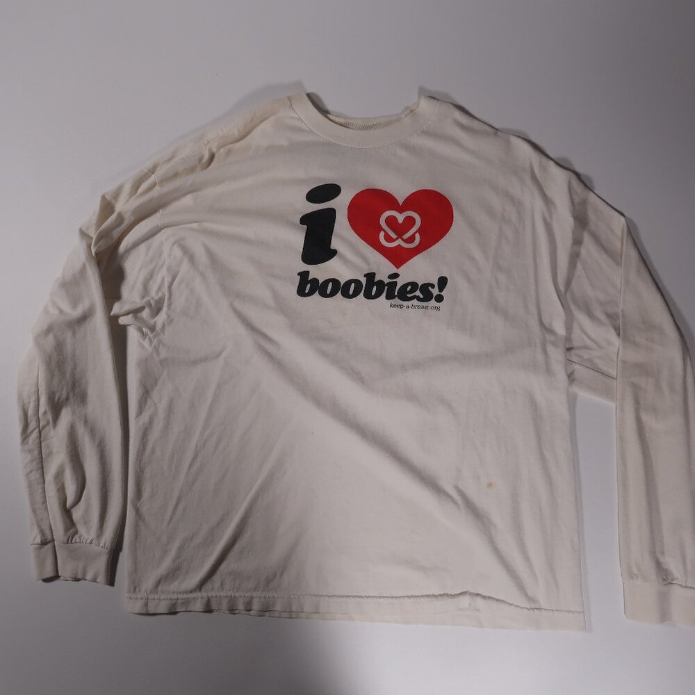 Cream 'I ♥ Boobies!' Graphic Long Sleeve Tee 100% cotton